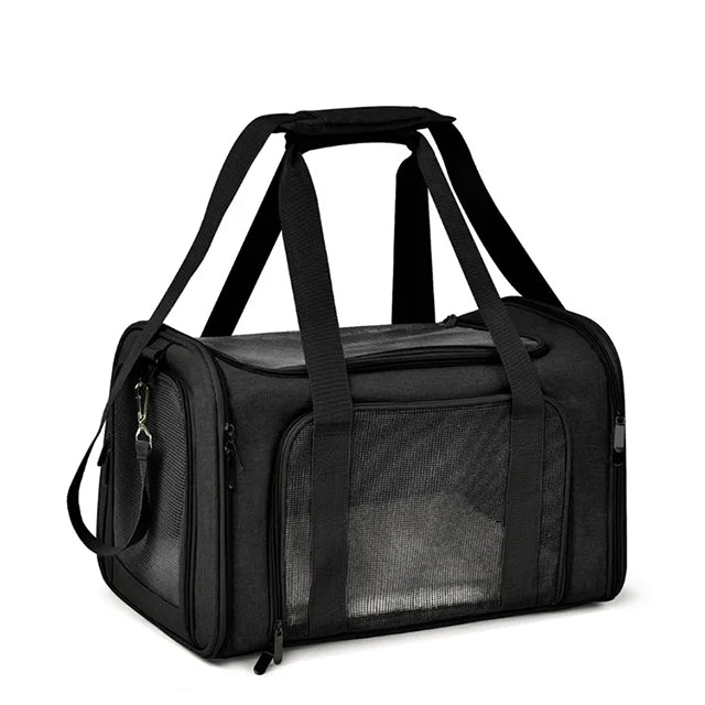 Borsa trasportino nera con soffice tappetino e rete traspirante, 43 x 28 x 28 cm