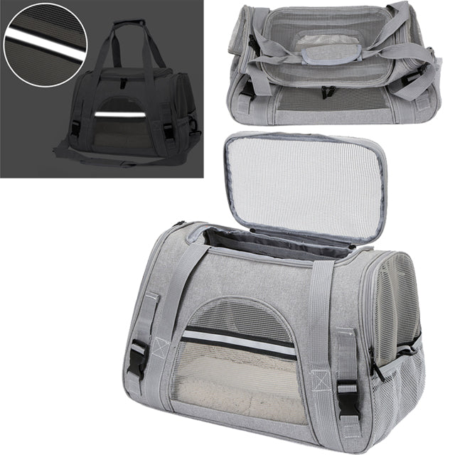Borsa trasportino per cani e gatti con soffice tappetino e rete traspirante, 45 x 26 x 28 cm