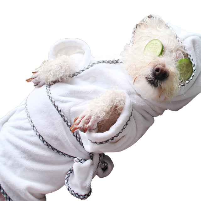 Accappatoio in spugna di cotone e poliestere per cani, design elegante con bordini coordinati