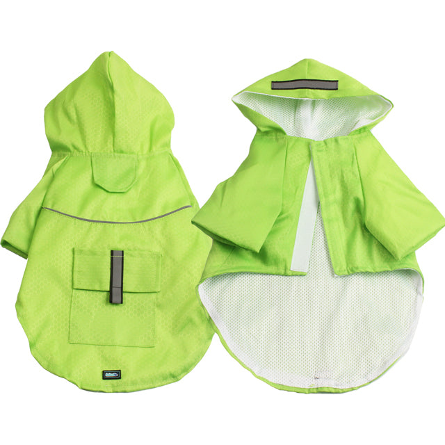 Impermeabile waterproof per cani con zainetto coordinato, bande riflettenti e cappuccio