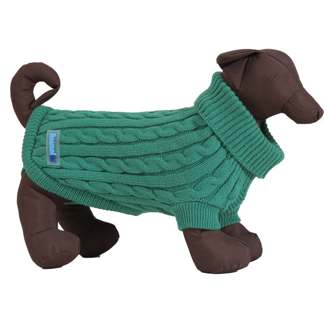 Maglione treccia per cani piccoli in lana con foro collare e cinturini zampe