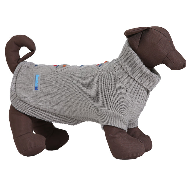 Maglione pois grigio perla per cani in maglia morbida con foro collare e cinturini zampe