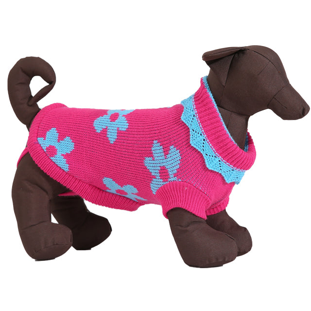 Maglione azzurro M'Ama in maglia per cani con dolcevita, foro collare e cinturini zampe